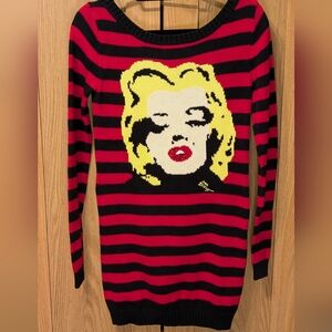 Betsey Johnson MARILYN MONROE Red/Black striped Sweater Tunic Dress